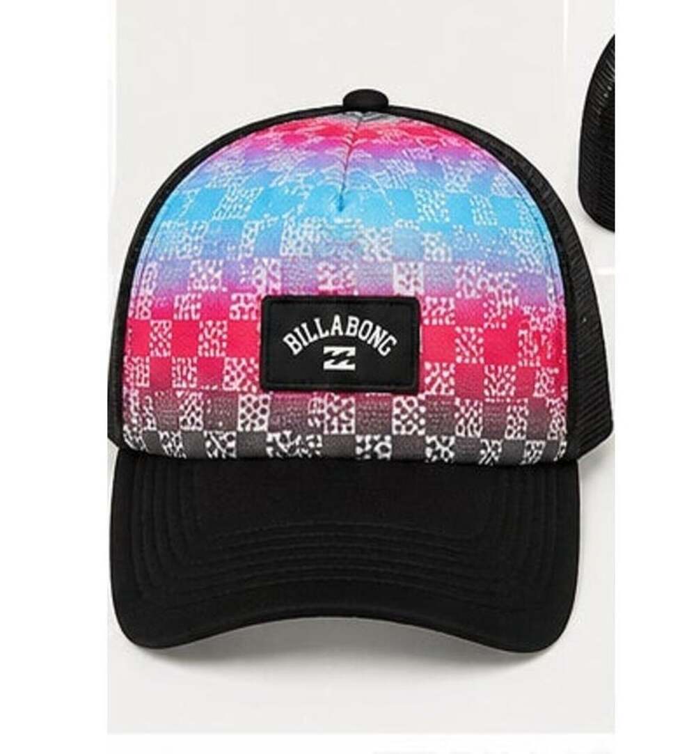 Billabong Staged Trucker Hat Black Multicolor Checkerboard Snapback NWT
